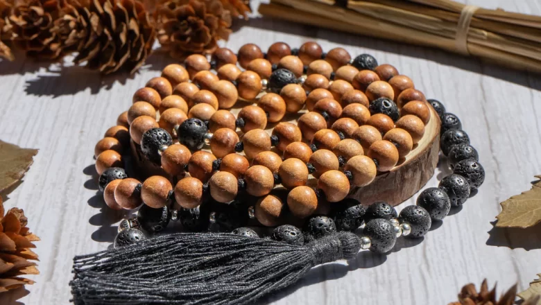 Grounding Lava Rock and Sandalwood Mala Necklace